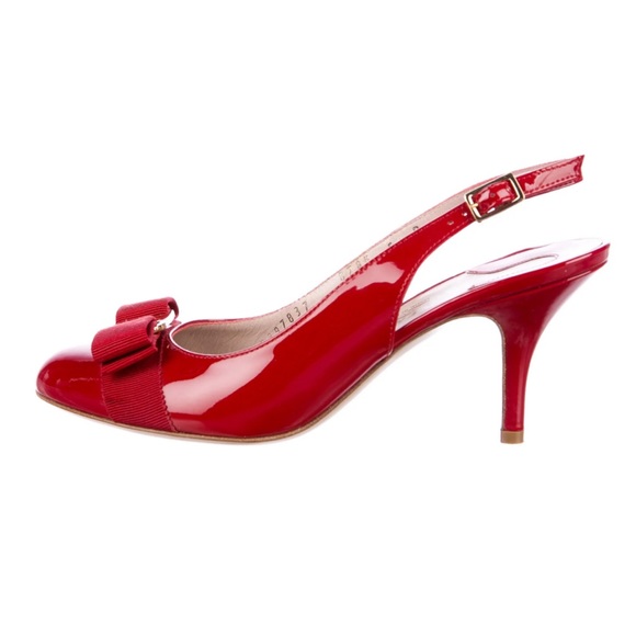 SOLD! Salvatore Ferragamo Red Flavia Slingback Heels - Size 10 - Picture 2 of 15